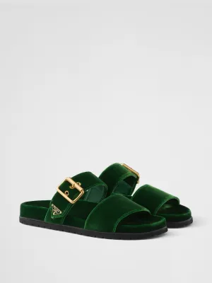 Laurel green velvet slides