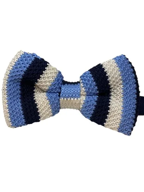 Light Blue, Black and White Vertical Stripe Knit Bow Tie