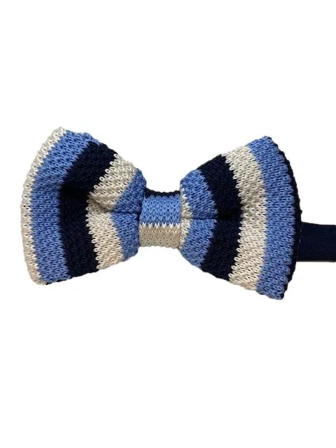 Light Blue, Black and White Vertical Stripe Knit Bow Tie