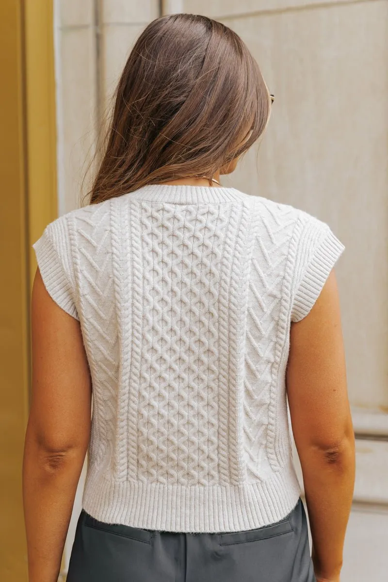 Light Tan Cable Knit Sweater Vest - FINAL SALE