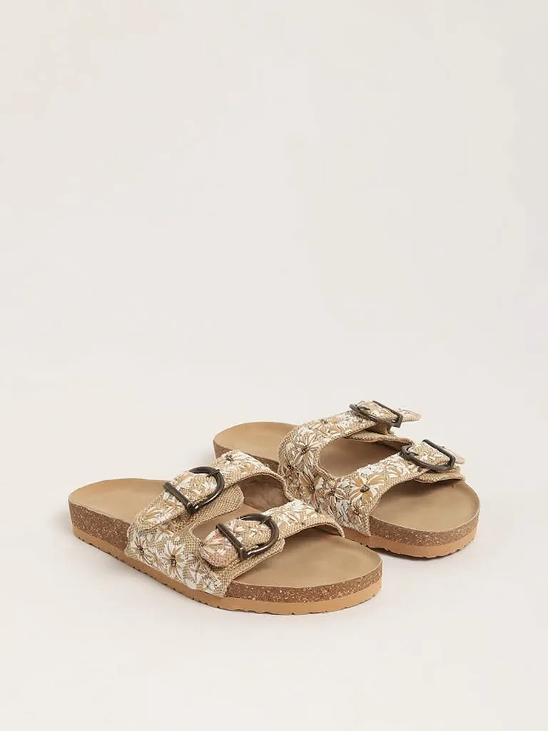 LUNA BLU Beige Dual-Strap Comfort Sandals