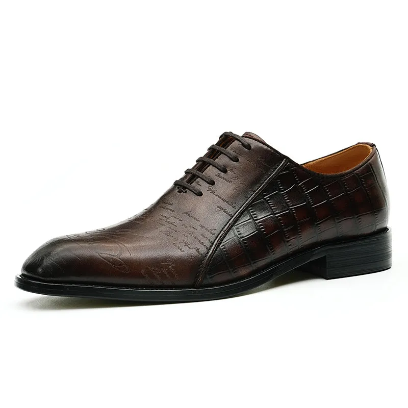 LuxeCroco Genuine Leather Embossed Oxford Dress Shoes