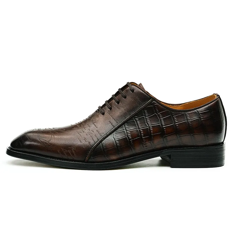 LuxeCroco Genuine Leather Embossed Oxford Dress Shoes