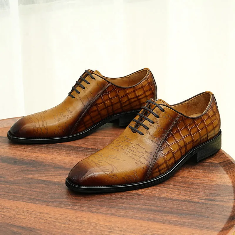 LuxeCroco Genuine Leather Embossed Oxford Dress Shoes