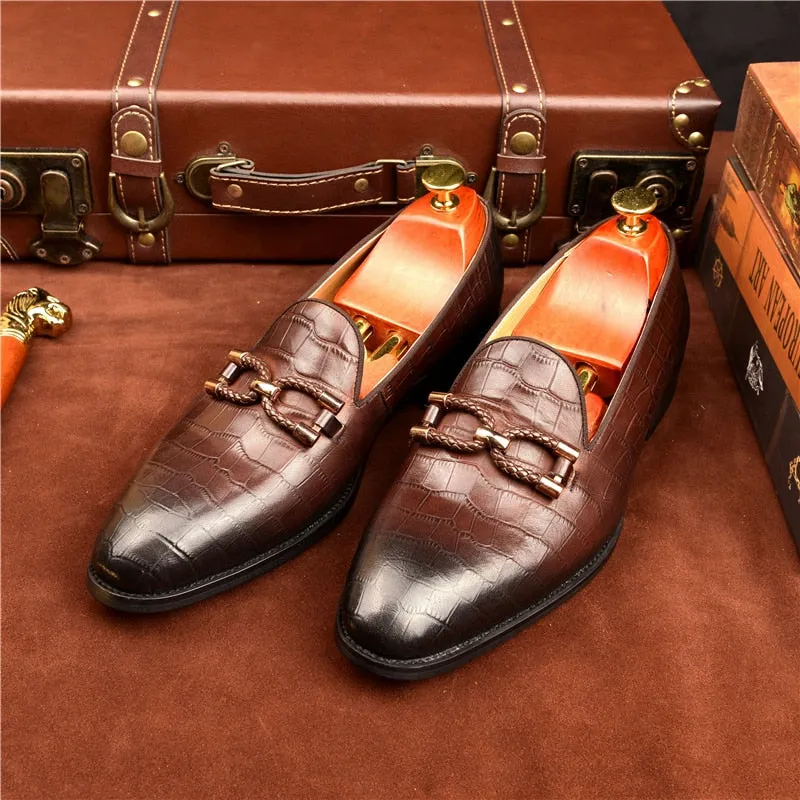 Luxury CrocLeather Slip On Brogue Shoes