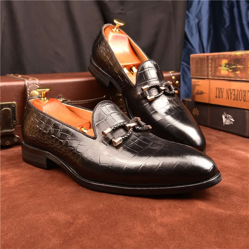 Luxury CrocLeather Slip On Brogue Shoes