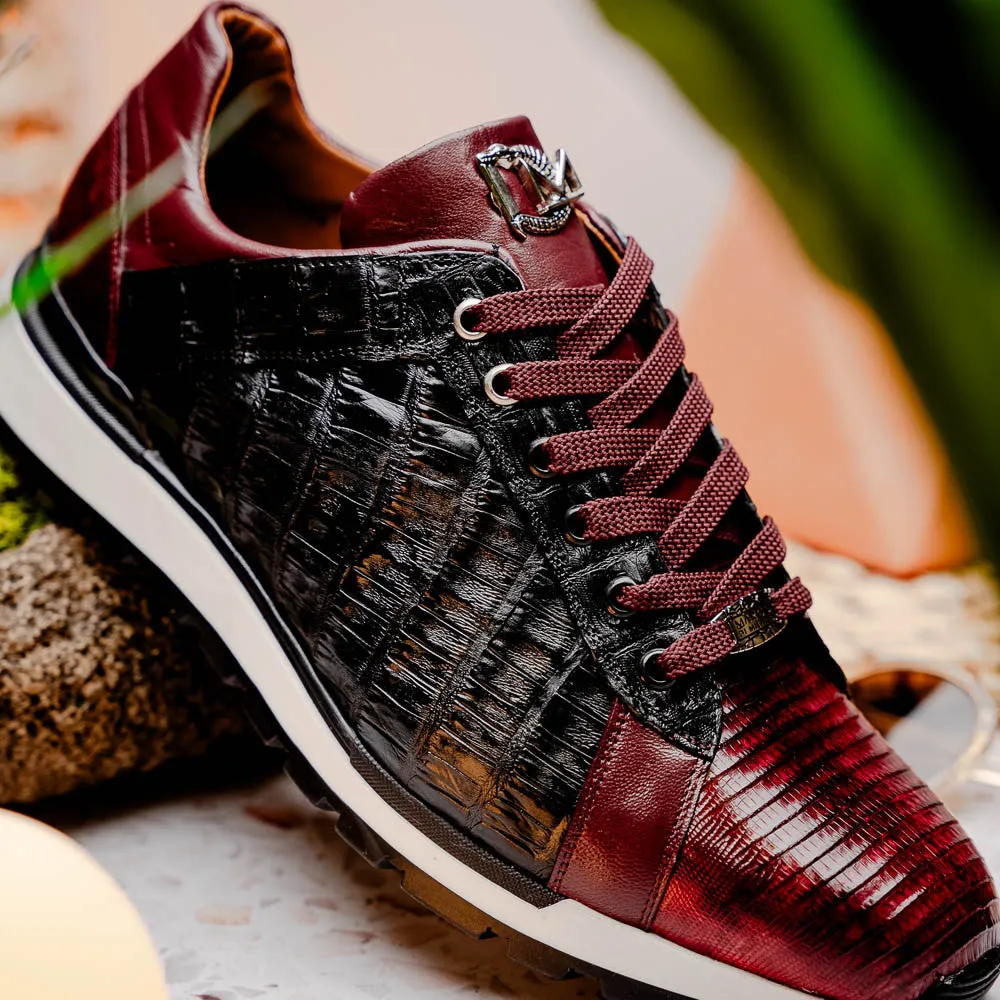 Marco Di Milano PORTICI Caiman Lizard Wine/Black Sneakers