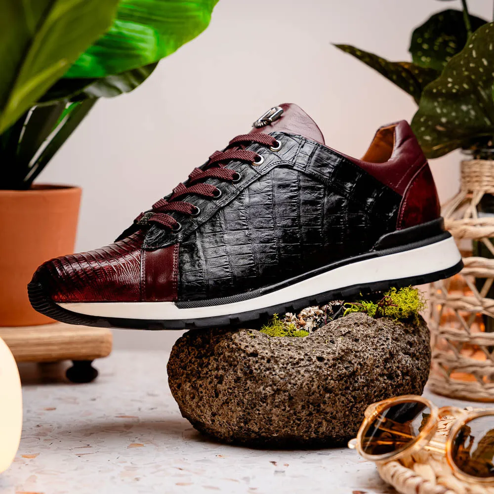 Marco Di Milano PORTICI Caiman Lizard Wine/Black Sneakers