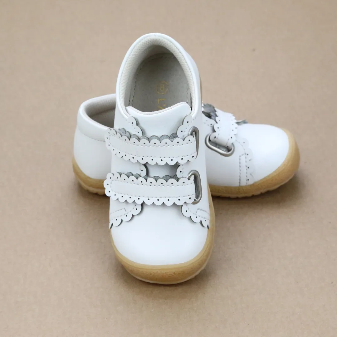 Marisa Toddler Girls Scalloped Double Strap Leather Sneaker with Bumper