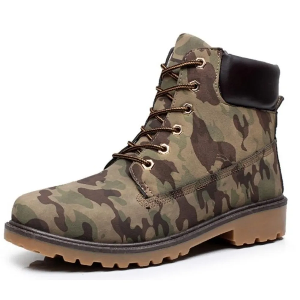 Mens Army Style Camouflage Outdoor Waterproof Boots