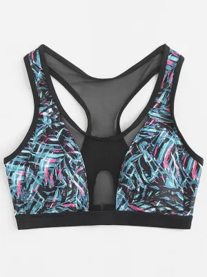 Mesh Insert Jungle Print Sports Bra