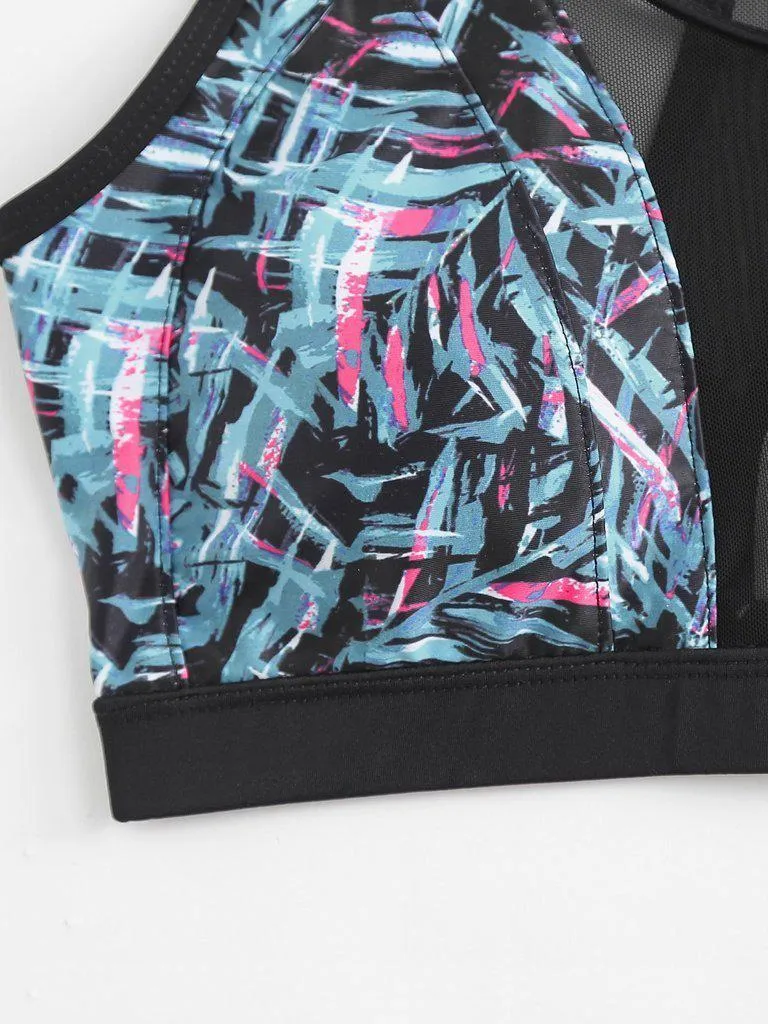 Mesh Insert Jungle Print Sports Bra