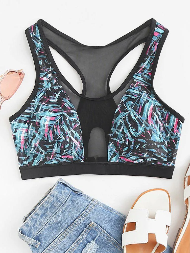 Mesh Insert Jungle Print Sports Bra