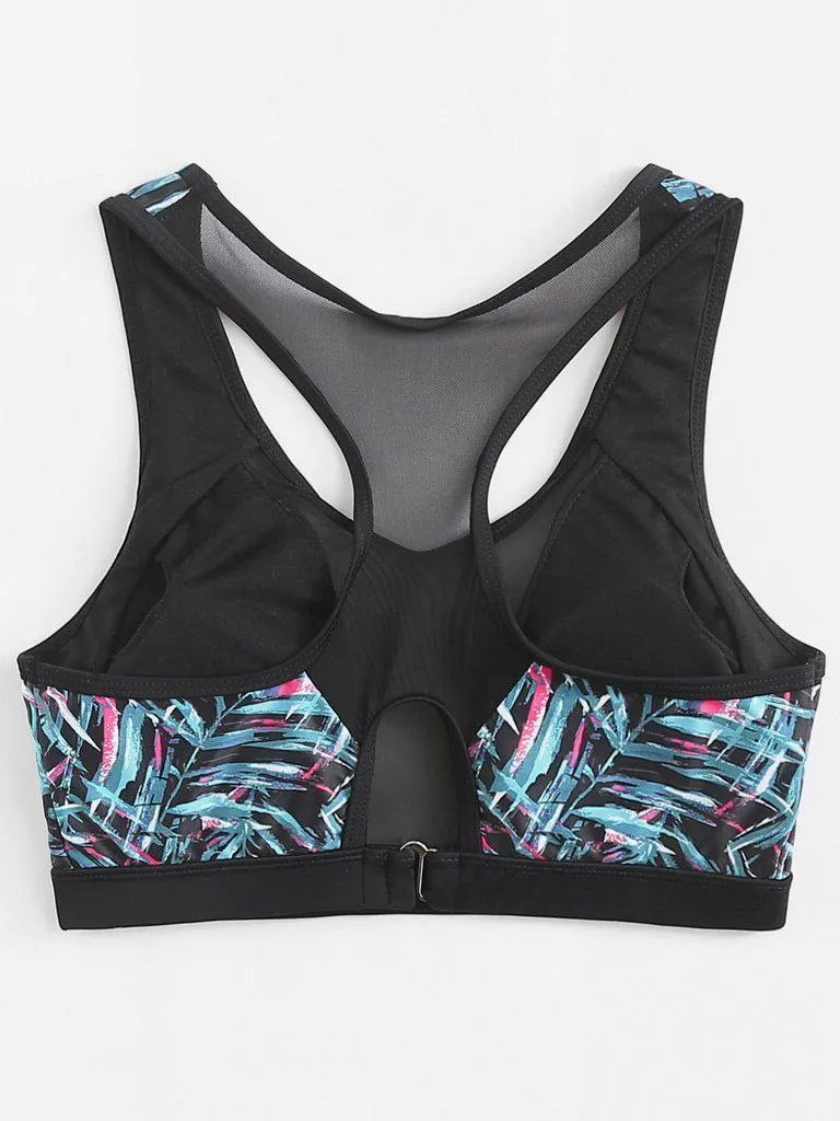 Mesh Insert Jungle Print Sports Bra