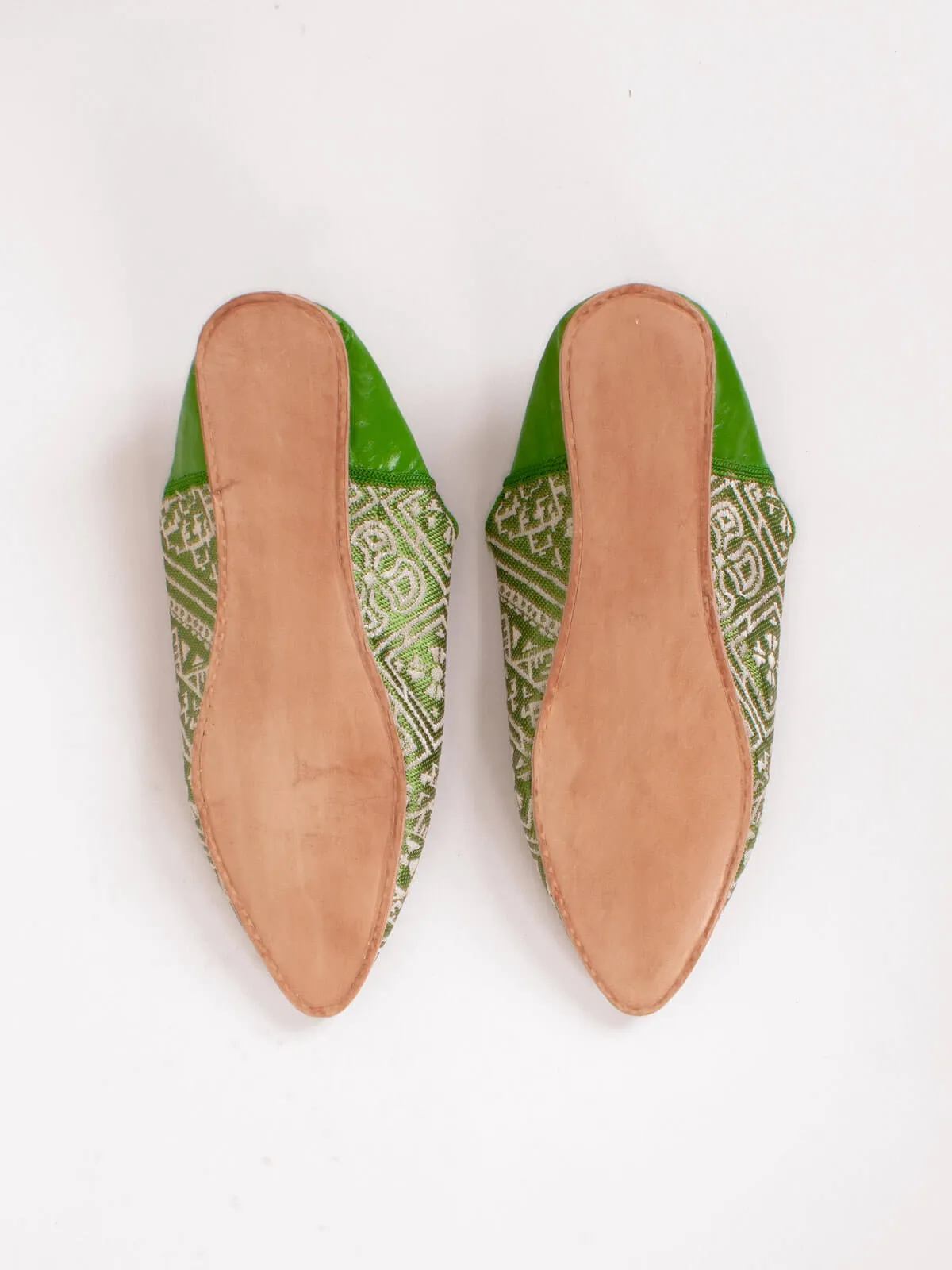 Moroccan Jacquard Pointed Babouche Slippers, Green