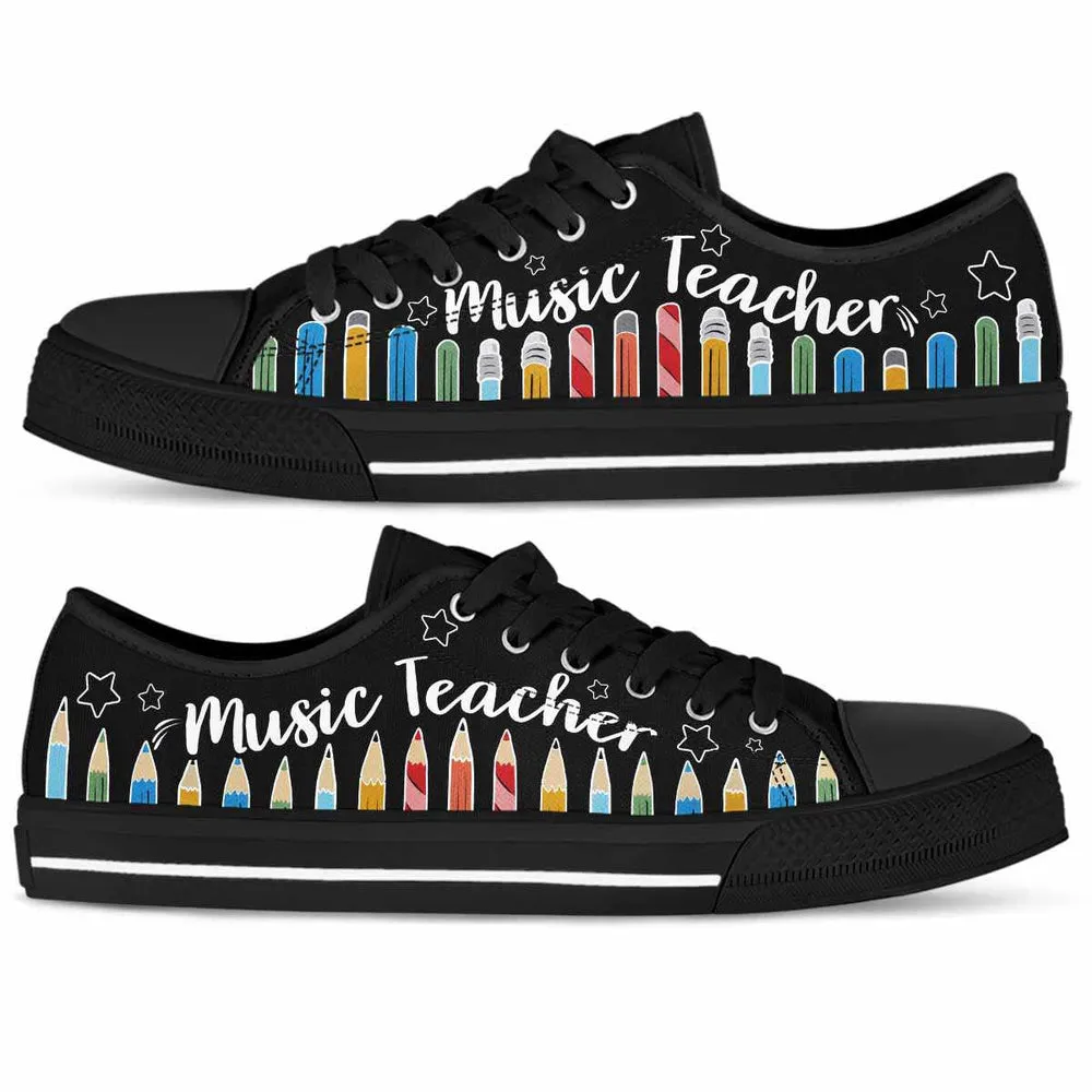 Music Teacher Colorful Pencils Low Top Shoes, Teacher Shoes, Low Top Sneakers