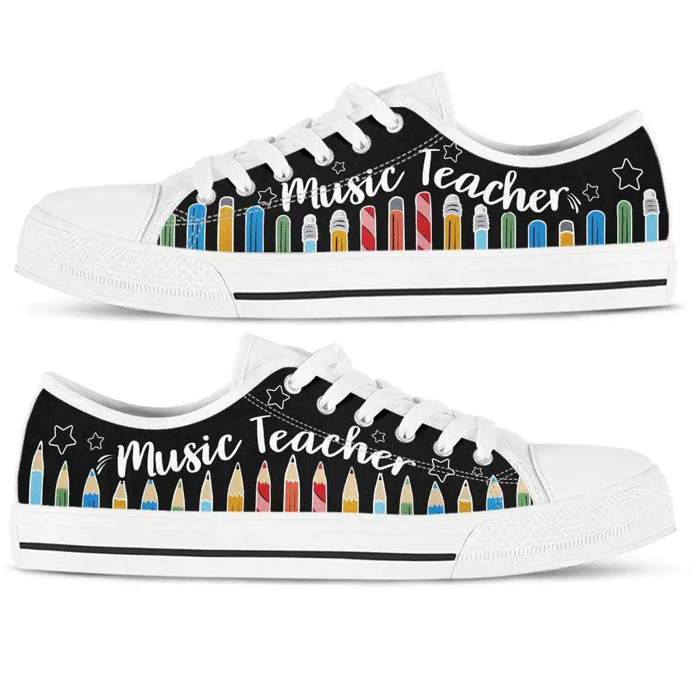 Music Teacher Colorful Pencils Low Top Shoes, Teacher Shoes, Low Top Sneakers