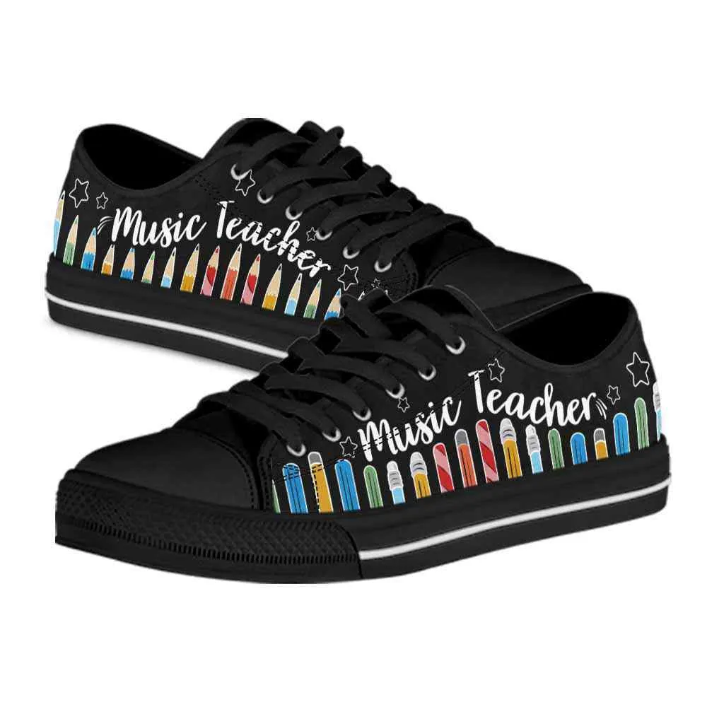 Music Teacher Colorful Pencils Low Top Shoes, Teacher Shoes, Low Top Sneakers