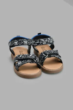 Navy Printed Sporty Sandal