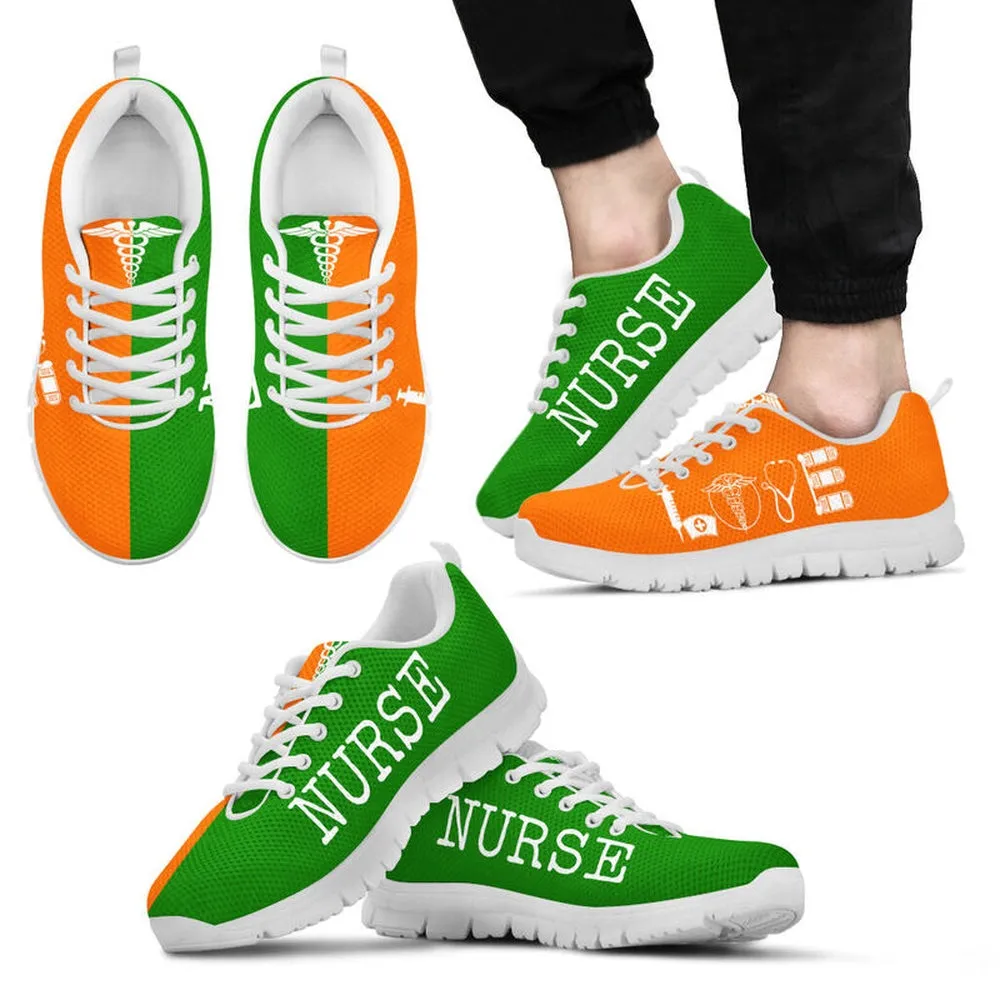 Nurse Sneaker, Nurse Love Green Orange Sneakers Shoes, Best Shoes For Nurses