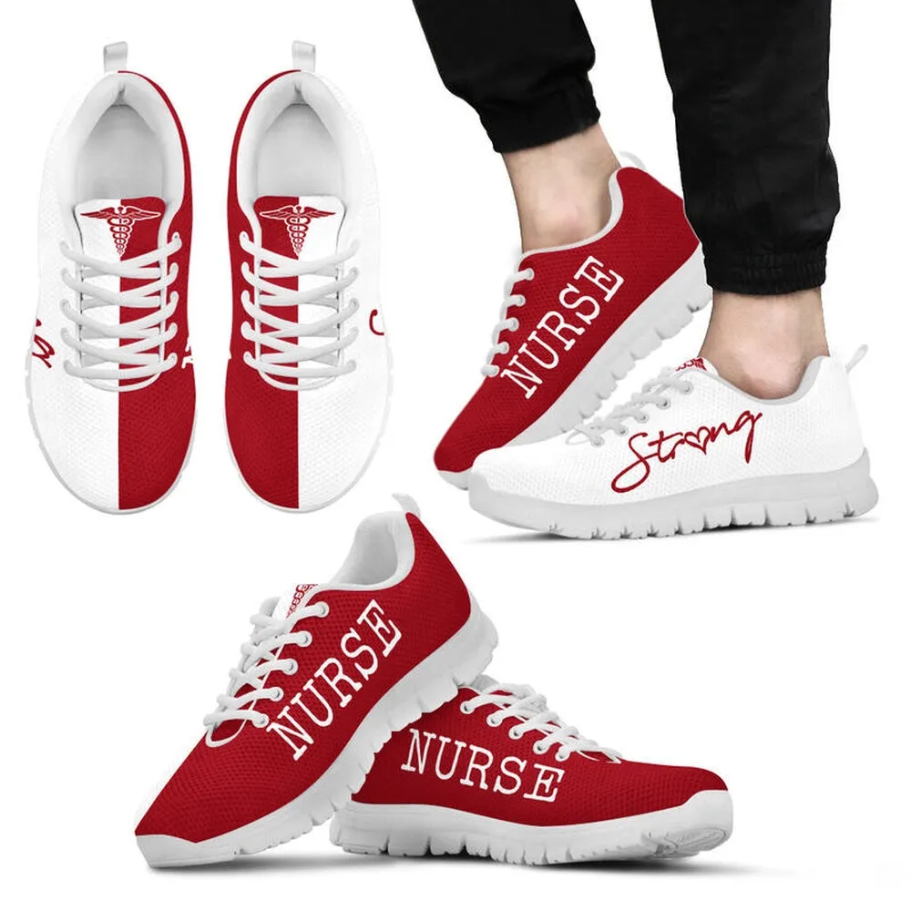 Nurse Sneaker, Nurse Strong White Red Sneakers Shoes, Best Shoes For Nurses