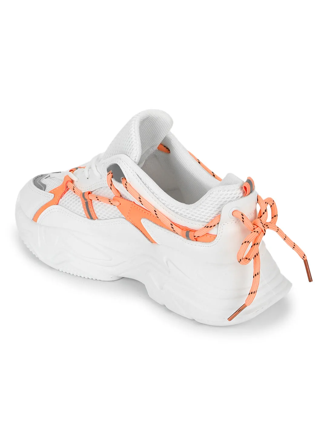 Orange PU Side Lace Pattern Chunky Sneakers