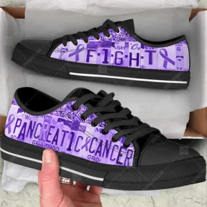 Pancreatic Cancer Low Top Canvas Shoes - Fight License Plates Purple, Best Canvas Shoes, Low Top Sneaker