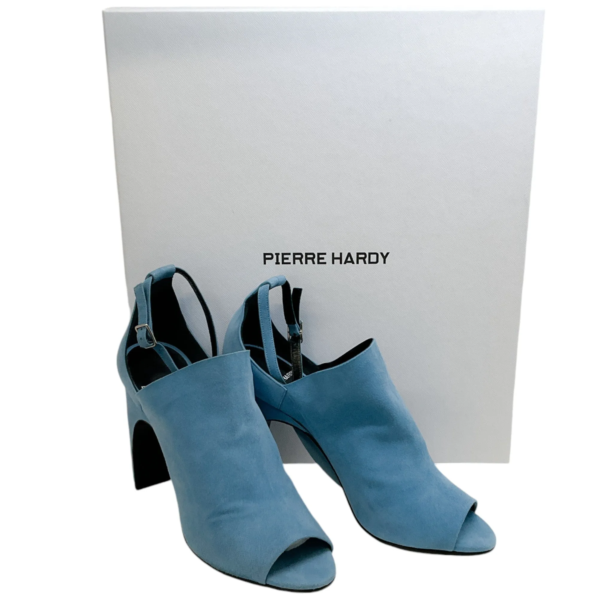 Pierre Hardy Blue Suede Caress Peep Toe Shooties with Ankle Strap