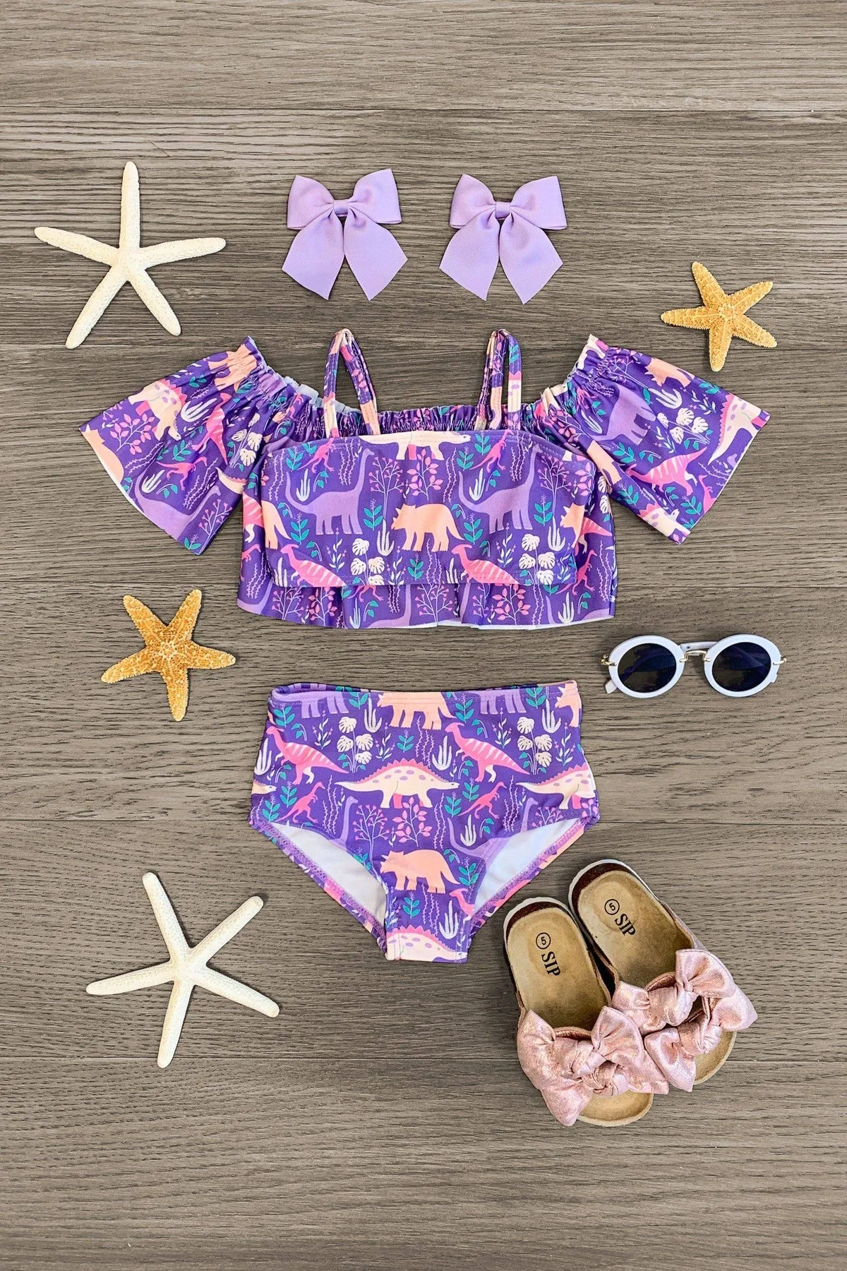 Purple Dinosaur 3-Piece Bikini Set