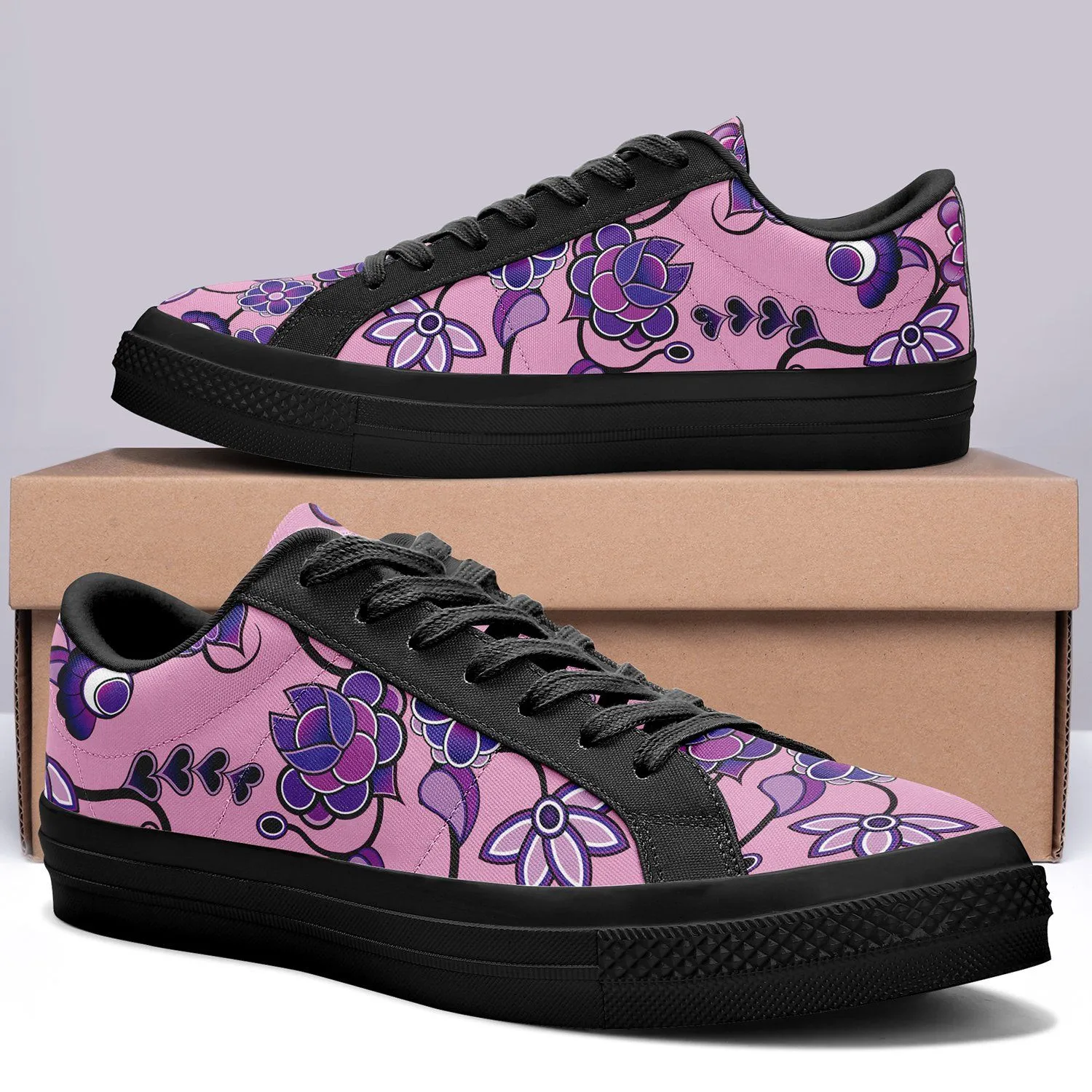 Purple Floral Amour Aapisi Low Top Canvas Shoes Black Sole