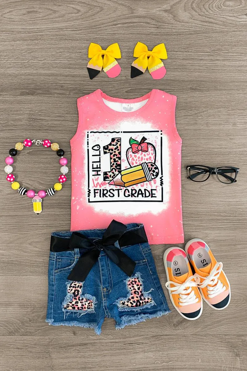 "Hello Pre-K - 3rd Grade" Pink Denim Short Set