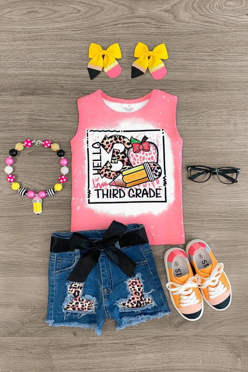 "Hello Pre-K - 3rd Grade" Pink Denim Short Set