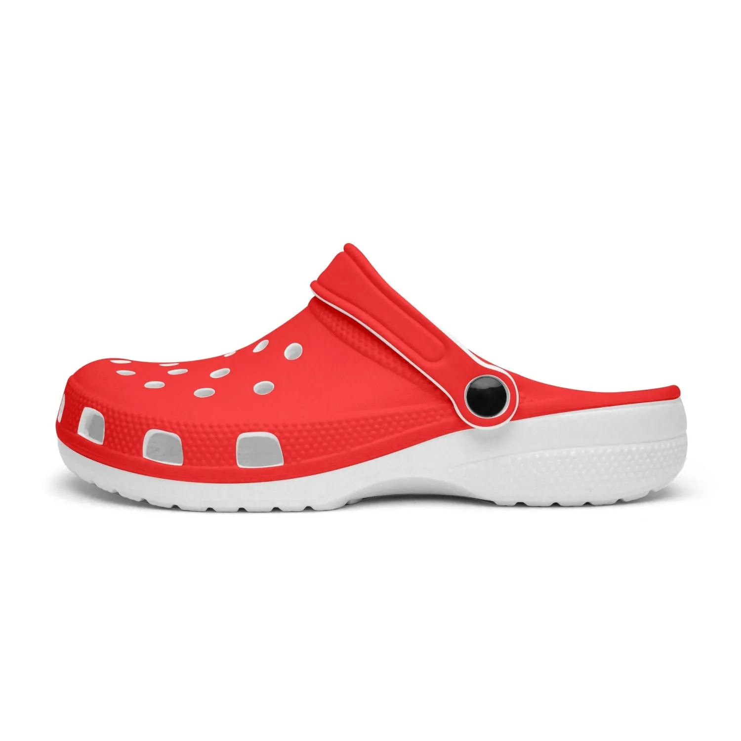 Red Solid Color Slip Ons, Unisex Red Solid Color Fun Cozy Clogs Footwear Sandals For Men or Women