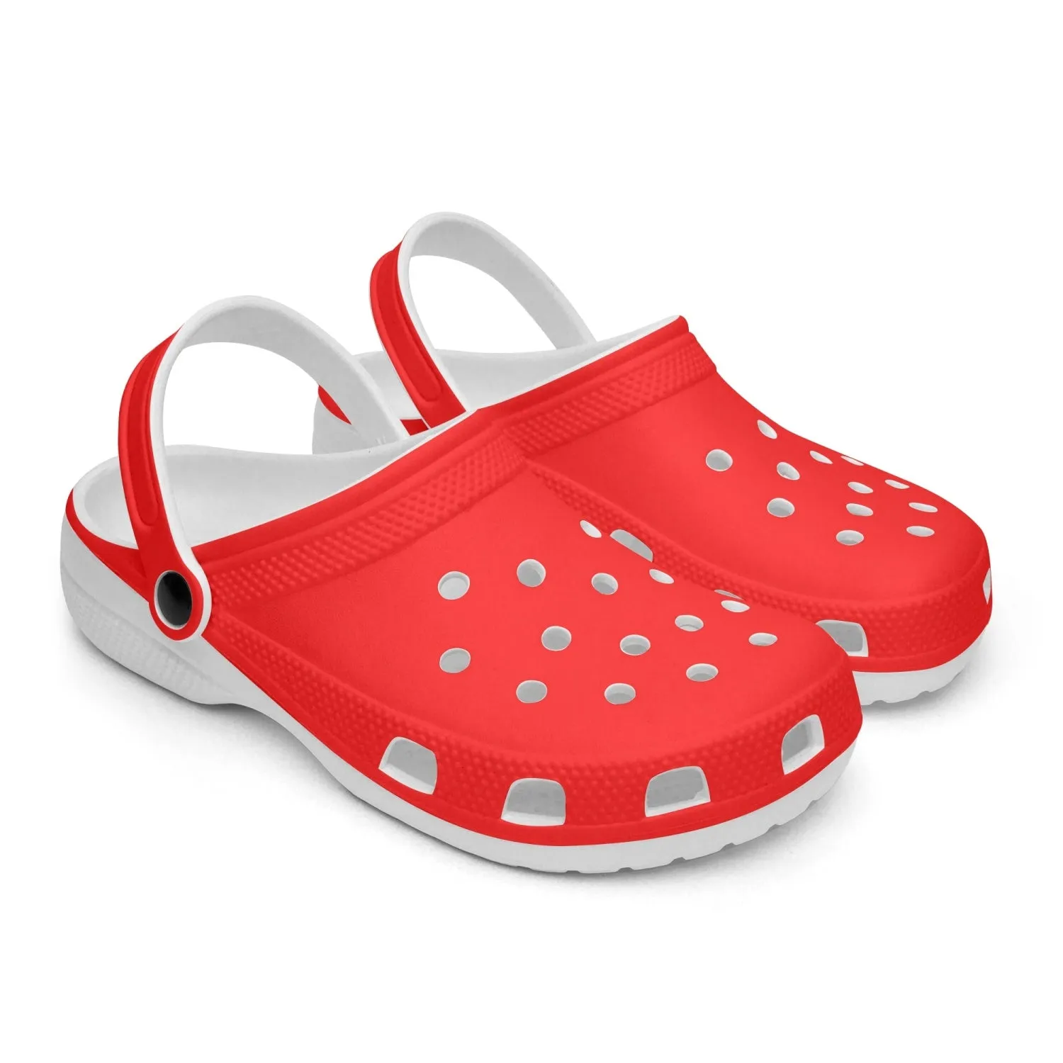 Red Solid Color Slip Ons, Unisex Red Solid Color Fun Cozy Clogs Footwear Sandals For Men or Women