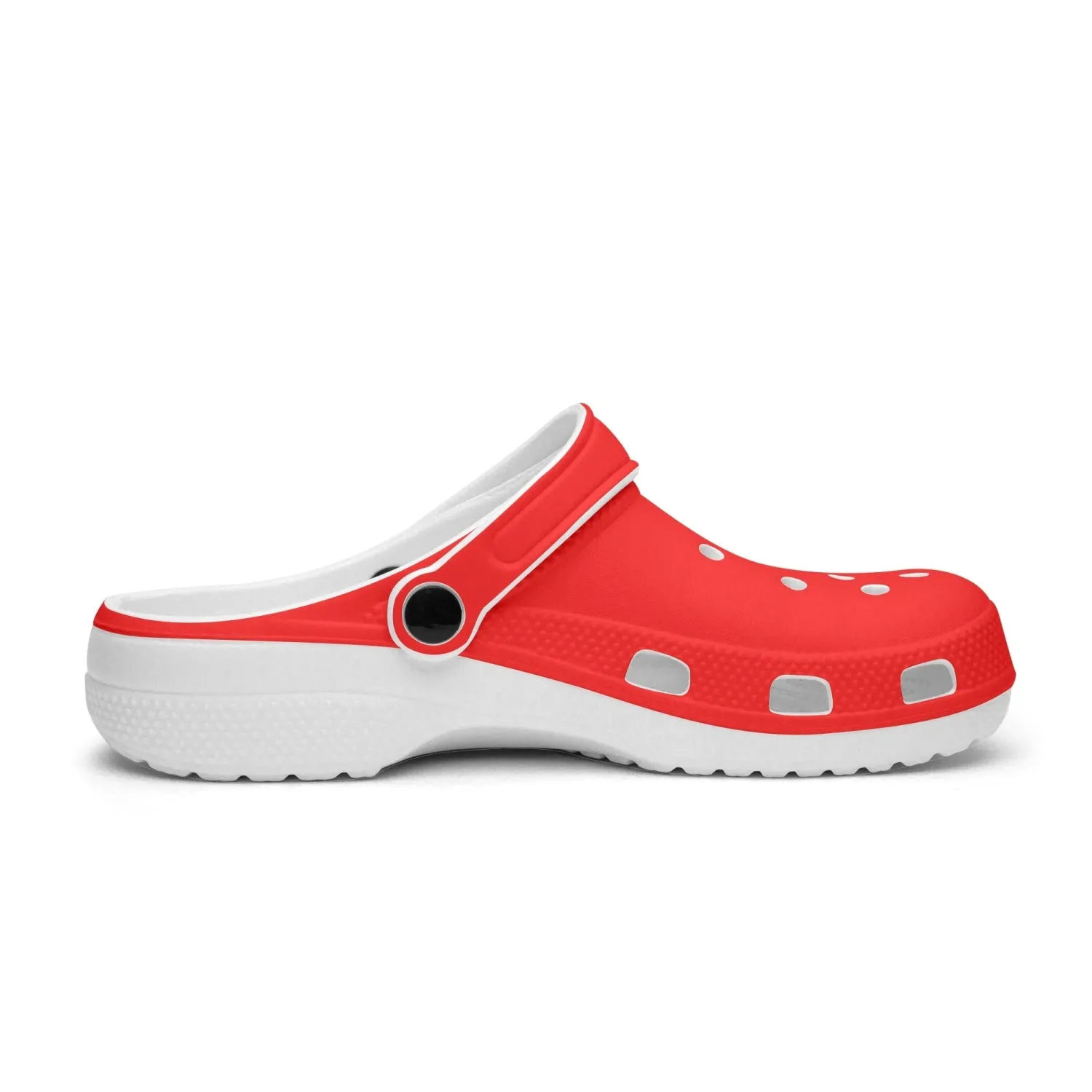 Red Solid Color Slip Ons, Unisex Red Solid Color Fun Cozy Clogs Footwear Sandals For Men or Women