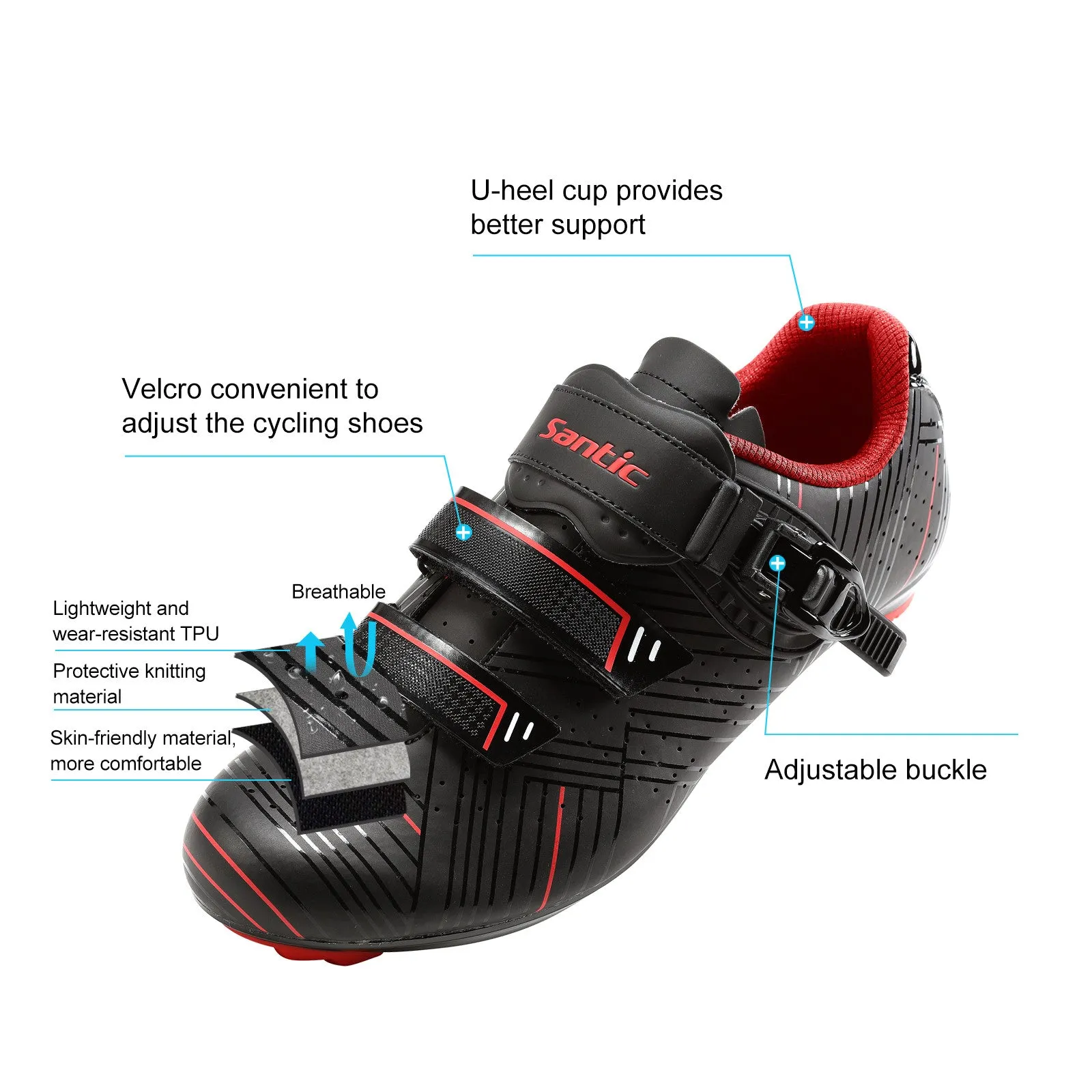 Santic Roadway Black Men & Women Road Cycling Shoes