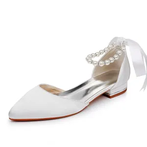 Satin Beaded Ribbon Kitten Heels Bridal Shoes