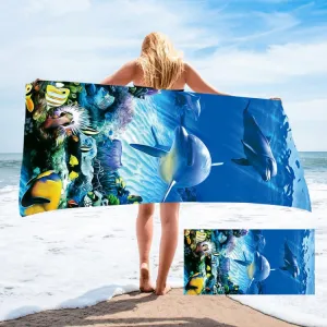 Seaside Portable Microfiber Beach Swim Printed Bath Towel 130x80cm(Dolphin)