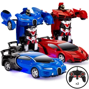 Set of 2 1/18 Scale RC Remote Control Transforming Robot Car Toys