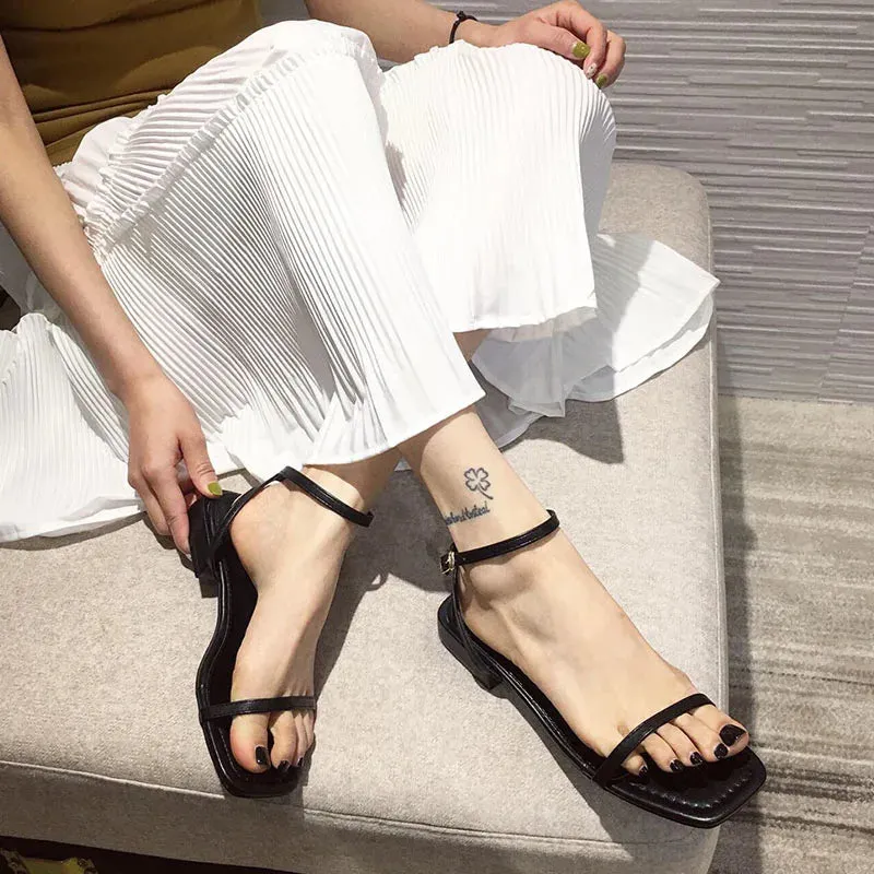 TAVIMART  -  Summer Red Gold Women Slipper Fashion Narrow Band Ladies Casual Sandal Shoes Square Low Heel Outdoor Dress Gladiator Shoes