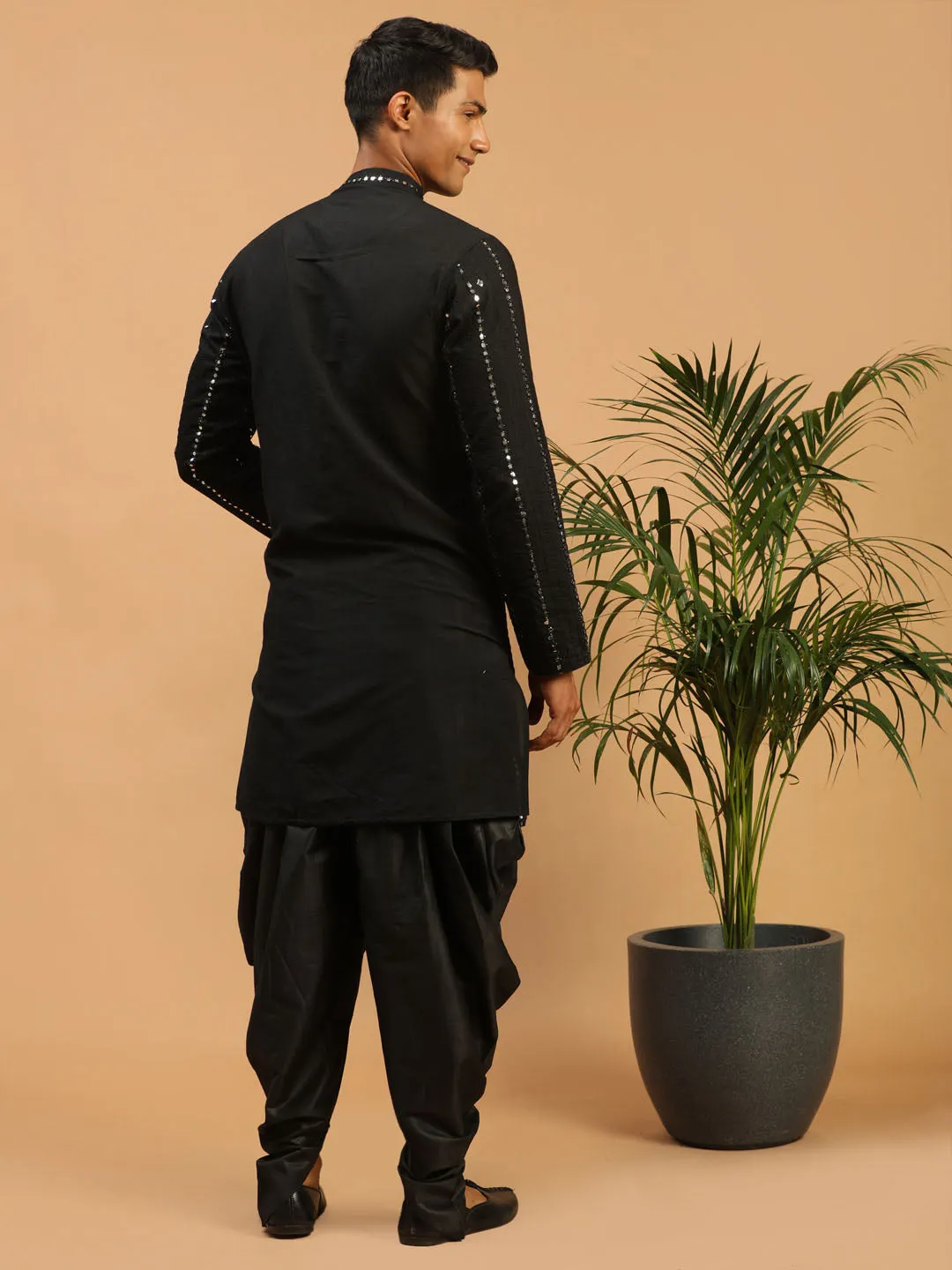 Vastramay Black Mirror Work Kurta Dhoti Set