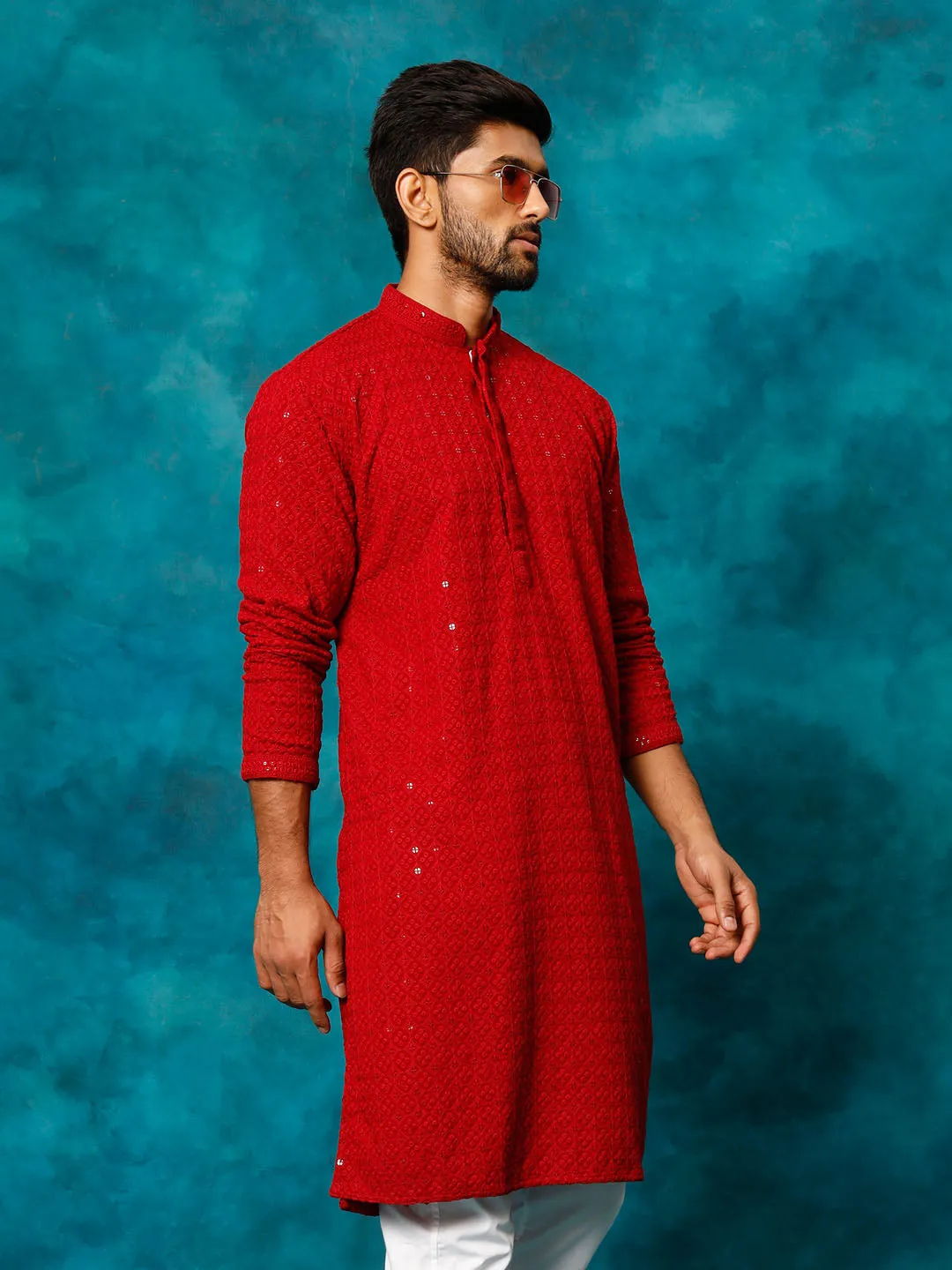 Vastramay Maroon Rayon Schiffli Kurta