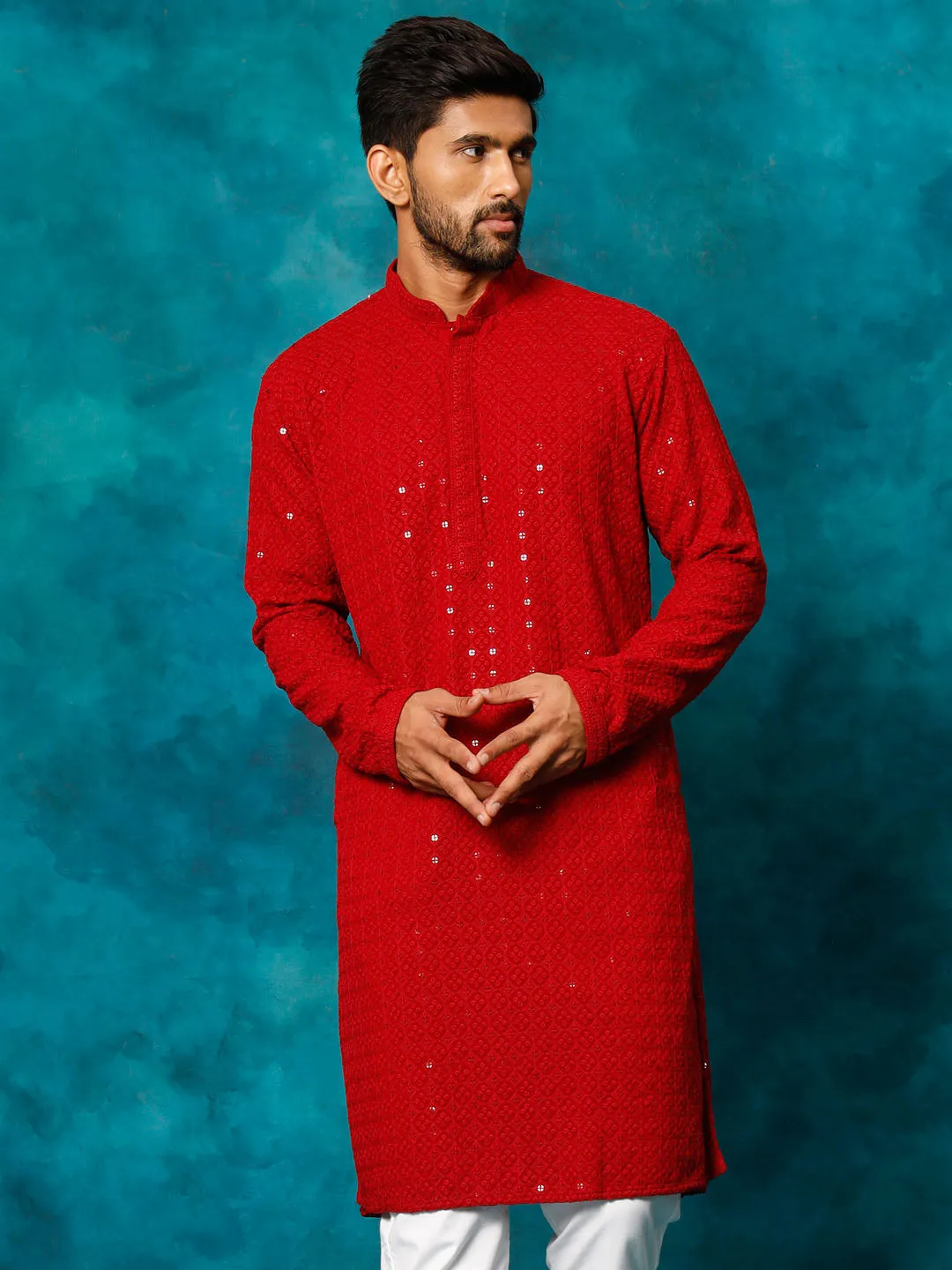 Vastramay Maroon Rayon Schiffli Kurta