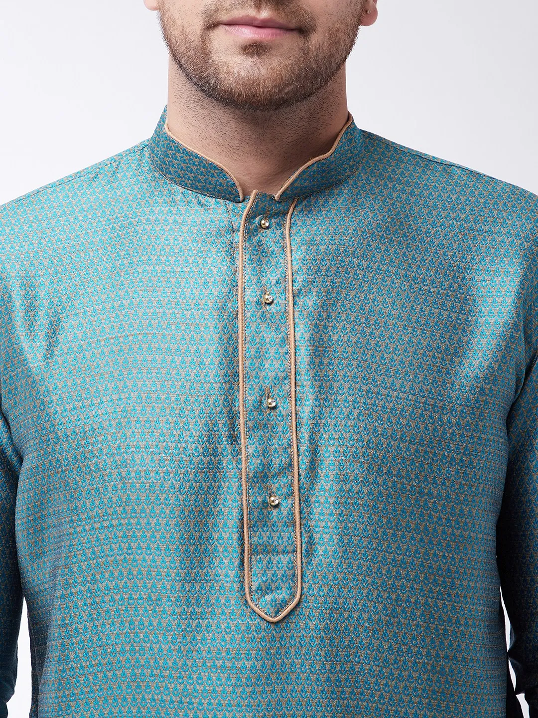 VASTRAMAY Men's Aqua Silk Kurta Churidar