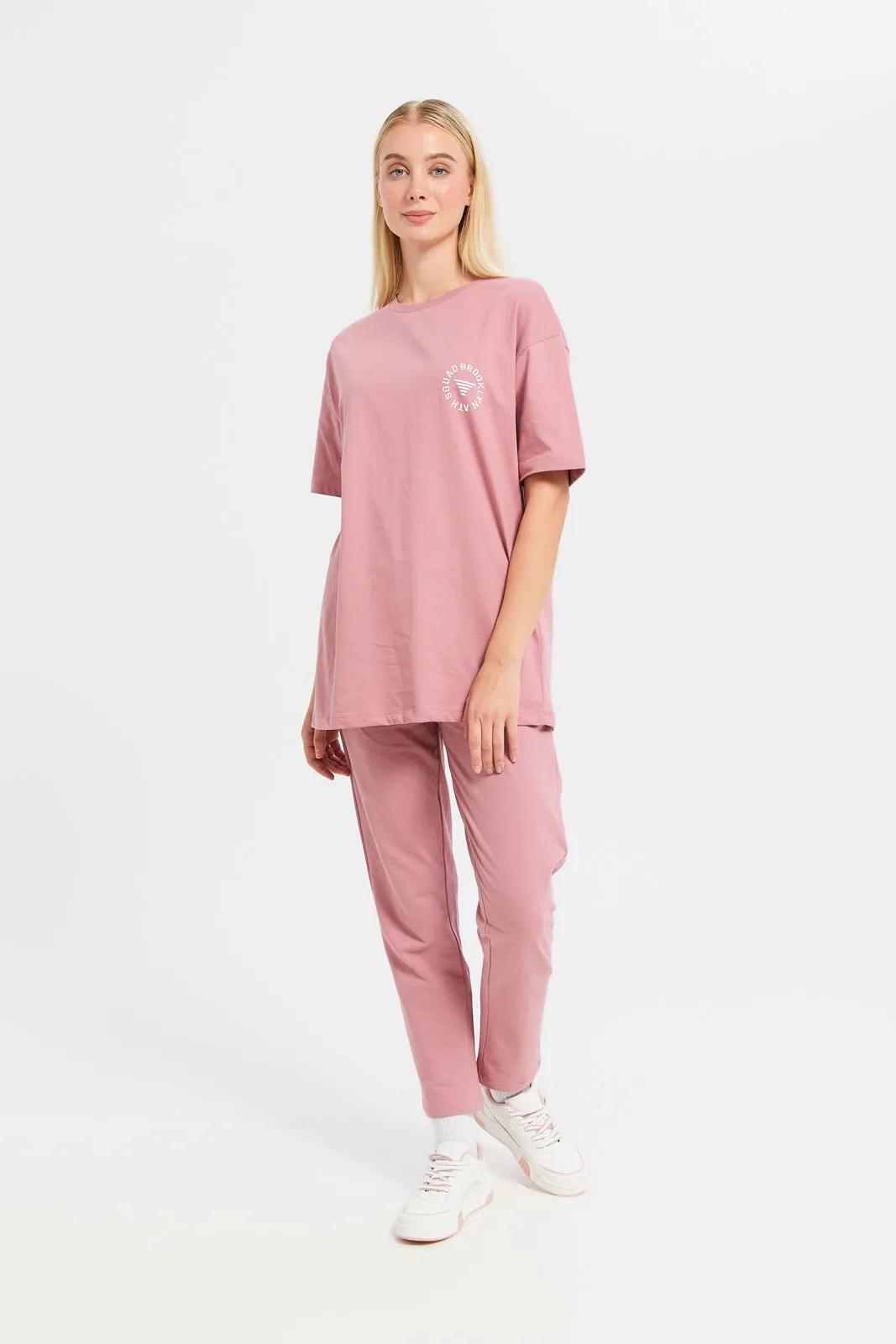 Women Pink Oversize Printed T-Shirt