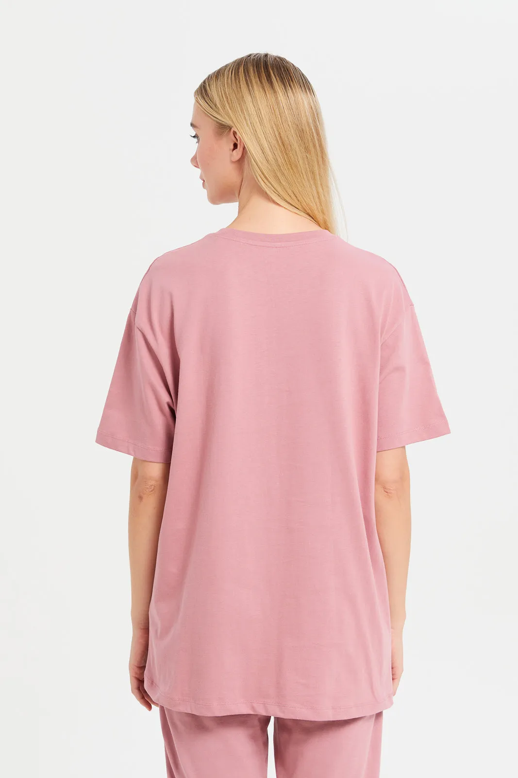 Women Pink Oversize Printed T-Shirt