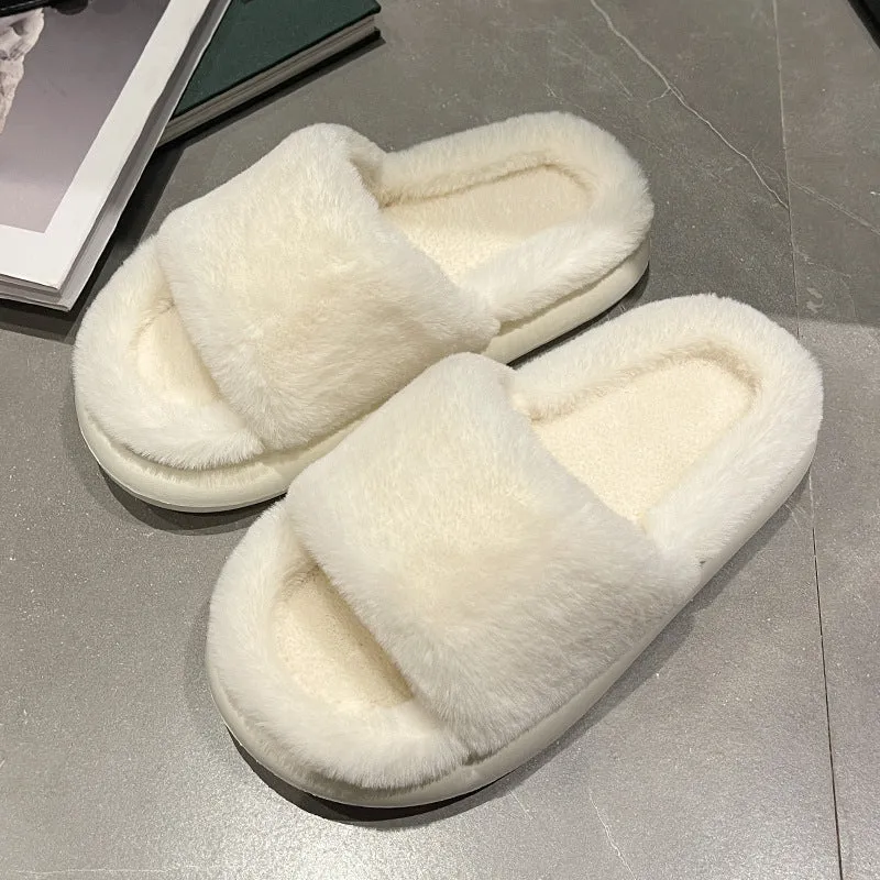 Womens Furry Slippers Ladies Open Toe House Slippers Indoor Outdoor