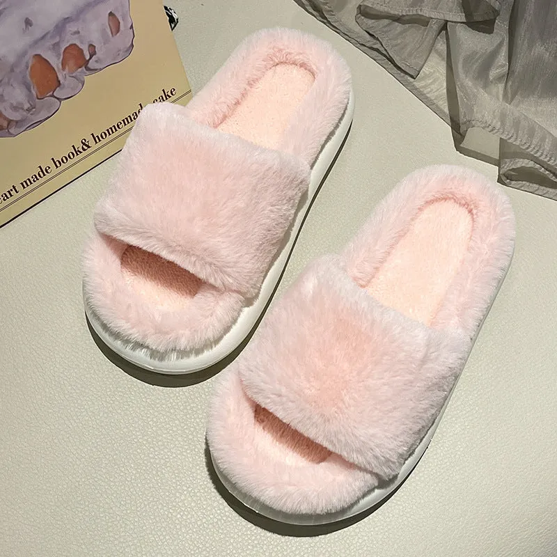 Womens Furry Slippers Ladies Open Toe House Slippers Indoor Outdoor