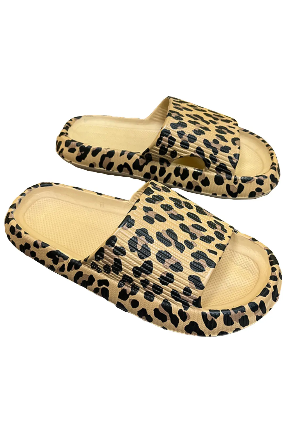 Women's Leopard Print Open Toe Slipper Thick Sole Slip On Shoes